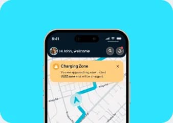 Tracklio warning a driver that they are approaching a ULEZ charging zone