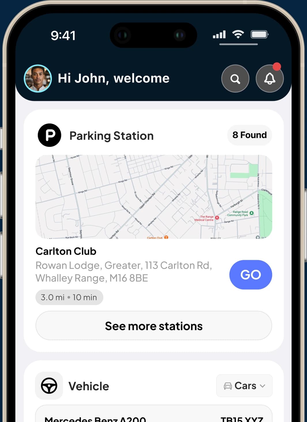 Tracklio showing nearby parking stations